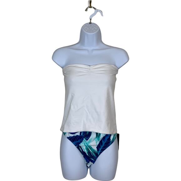 Rachel Roy Blue Bikini Bottom Tropical LARGE Hipster Modest Brief Palm Tree NEW - Picture 3 of 8